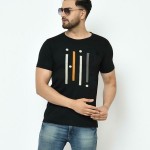 Men Black Printed Cotton Blend Single T-shirt